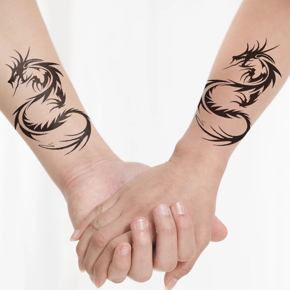 Water Transfer Fake Tattoos Disposable Waterproof Temporary Black Dragon Totem Butterfly Stickers for Women Men Sexy Body Art tattoo sticker temporary tattoos