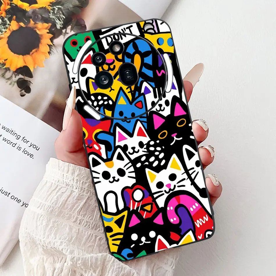 Elegant Butterfly Cat Printed Black Silicone Soft Phone Case