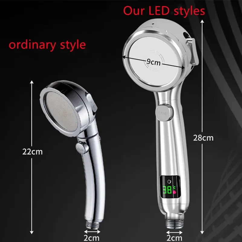 High-Pressure Handheld Digital Display Shower Head with Water-Saving 4-Mode Spray