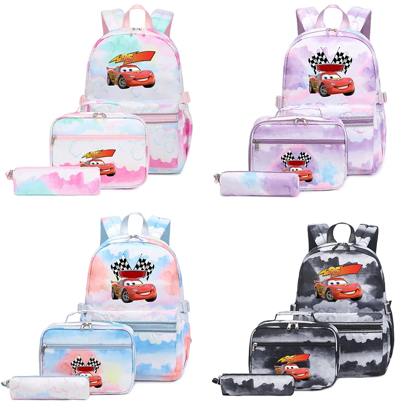 

3Pcs/Set Disney Pixar Cars Lightning McQueen Boys Girls School bags Teenager with Lunch Bag Travel Mochilas Women's Backpacks