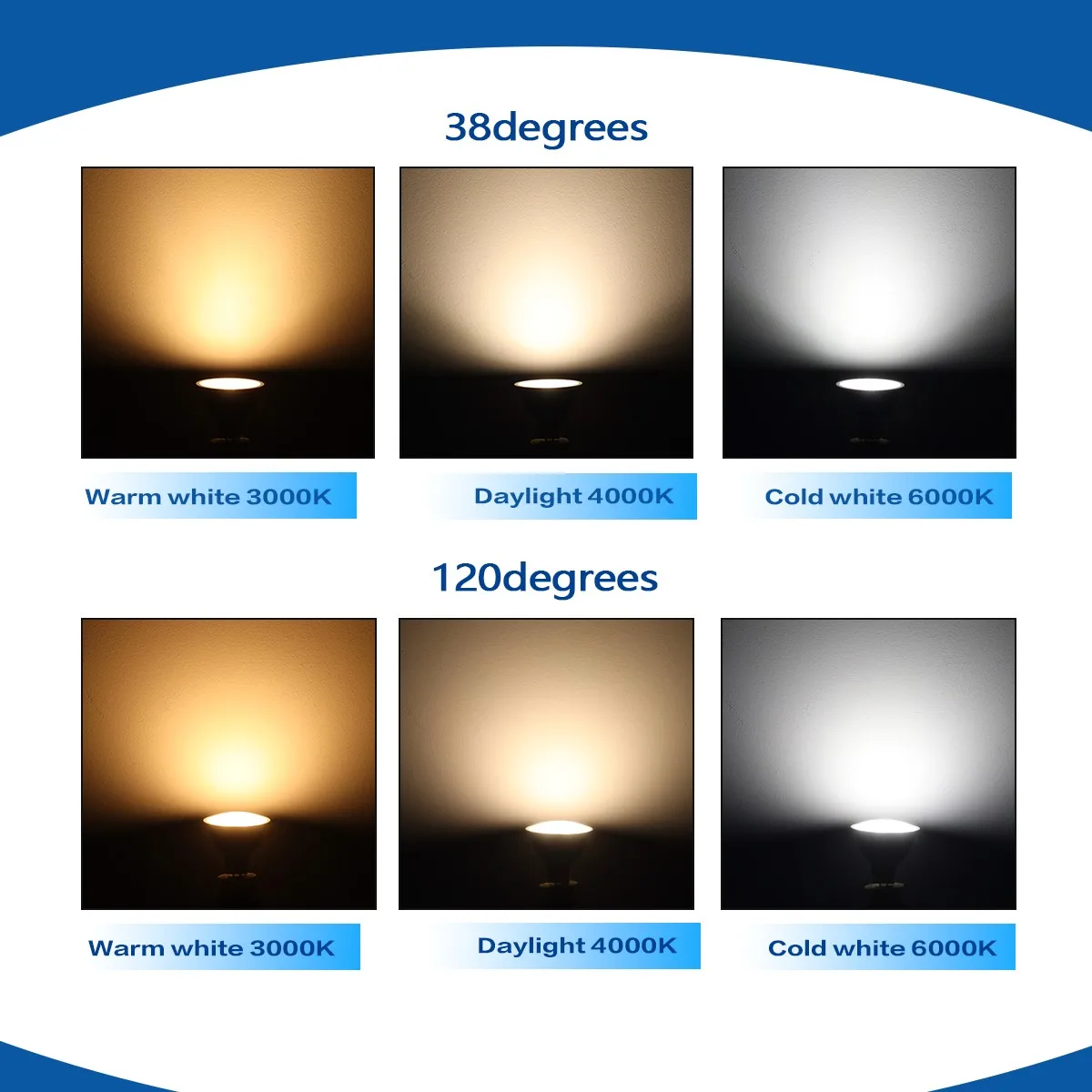 50개입 게이트탑 AC100-240V MR16 LED 전구 GU5.3 자연광 백색 3000K 차가운 백색 6000K 3W 8W 할로겐 상당 60W 램프 가정용 침실용