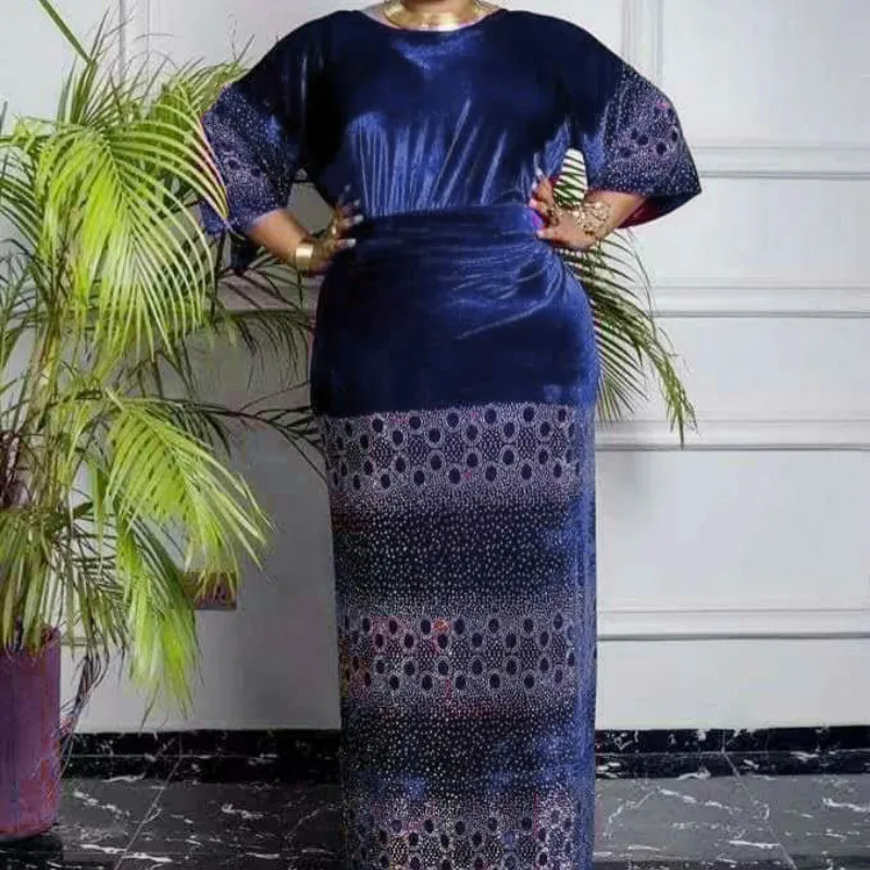 2022 New Velvet Long Stick Diamond Plus Size Sequin Dress For African Lady african wear Africa Clothing