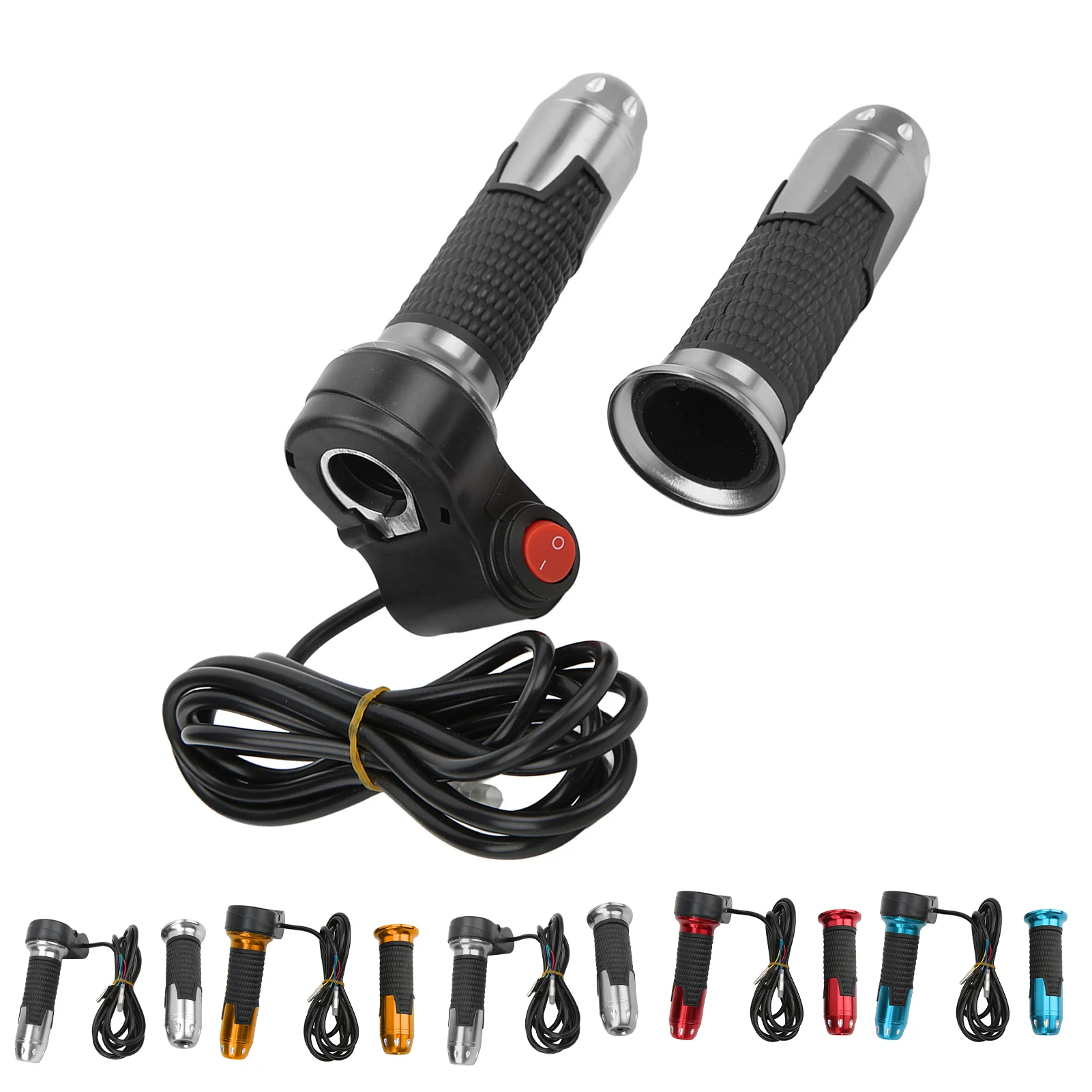 1 쌍 12V-99V 스로틀 그립 전기 자전거 스쿠터 용 버튼이있는 범용 트위스트 스로틀 가속기 그립 핸들 바