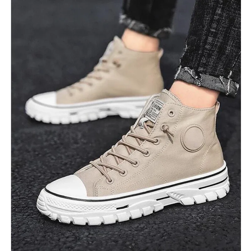 Men's Canvas Shoes Male High Top Casual Breathable Sports Shoes Gray Skateboarding Vulcanized Shoes Comfort Sneakers 2025 New - 4