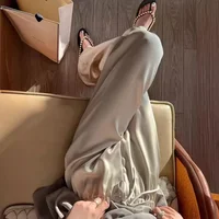 Elegant Champagne Wide Leg Trousers Women 2025 Summer All-Match Thin Ice Silk Pants Woman Korean High Waist Loose Casual Pants 1