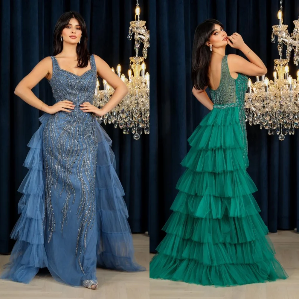 

Zhitomyr Exquisite V-neck Ball Gown Floor Length Evening Dresses Sequin Layered Tulle Prom Dresses