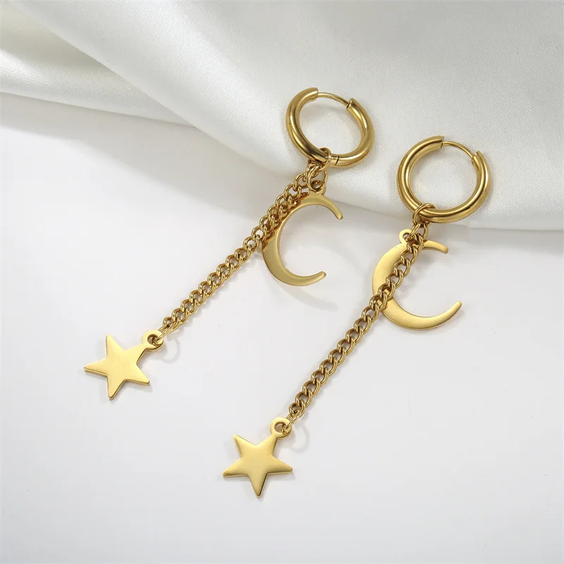 Punk Edelstahl Celtics Knoten Creolen trend ige Monds tern Ketten Tropfen Ohrring Wikinger Amulett Vintage Ohrschmuck Großhandel – Detail 21