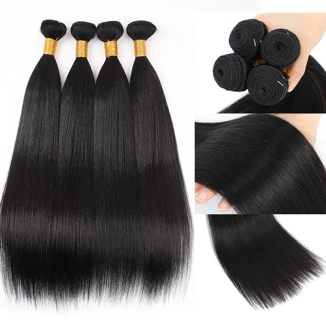 Brazilian Hair Weave Bundles Straight Human Hair Bundles 4PC Natural Color Virgin Extensions Human Straight