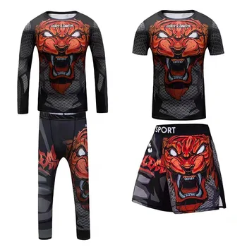 New Kids 4/pcs Sets Rashguard Jiu jitsu mma T-shirt+Pant For Children Muay Thai Shorts Bjj Tight Sportsuit MMA Boxing Fightwear 1
