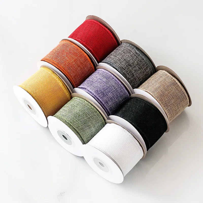 4cm Width 5 Yards Fabric Ribbon With Wired Edge for Gift Wrapping Party Home Decoration Imitation Jute Linen Ribbon Rolls