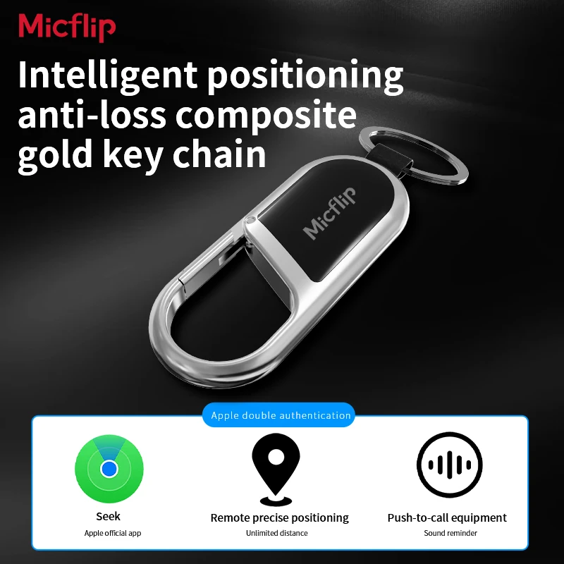 Micflip Smart Carabiner key chain Keyring with Find My tracker to attach Car key chain fob for Apple ios
