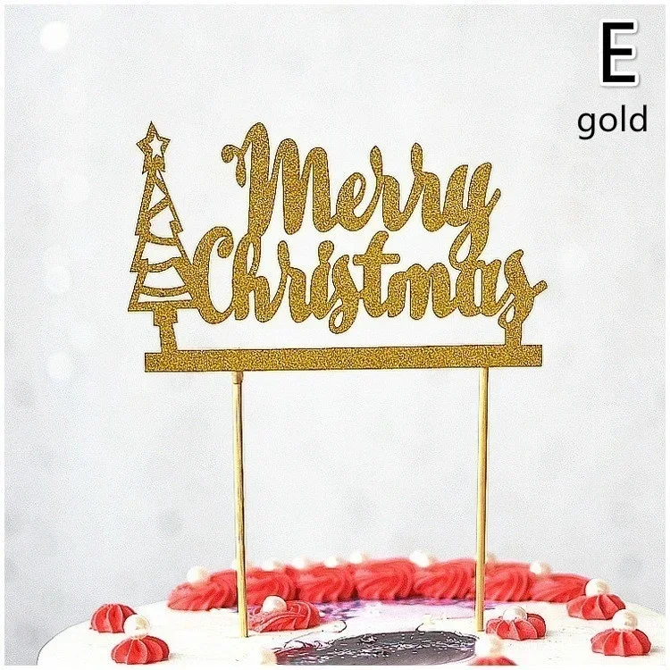 10 Pcs/lot Gold Red Merry Christmas Party Cake Toppers Decoration for Xmas Decoration Supplies