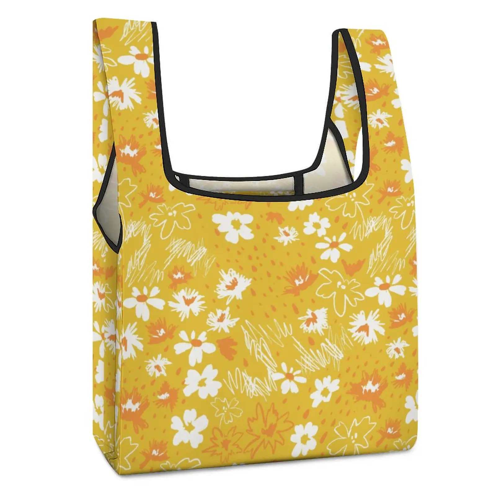 Custom Pattern Foldable Color Blocked Tote Large Food Handbag Plain Cloth Large Capacity Bag Reusable Travel Grocery Bag toile de jouy navy blue motif pattern grocery tote shopping animal forest floral art shoulder shopper bag big handbags