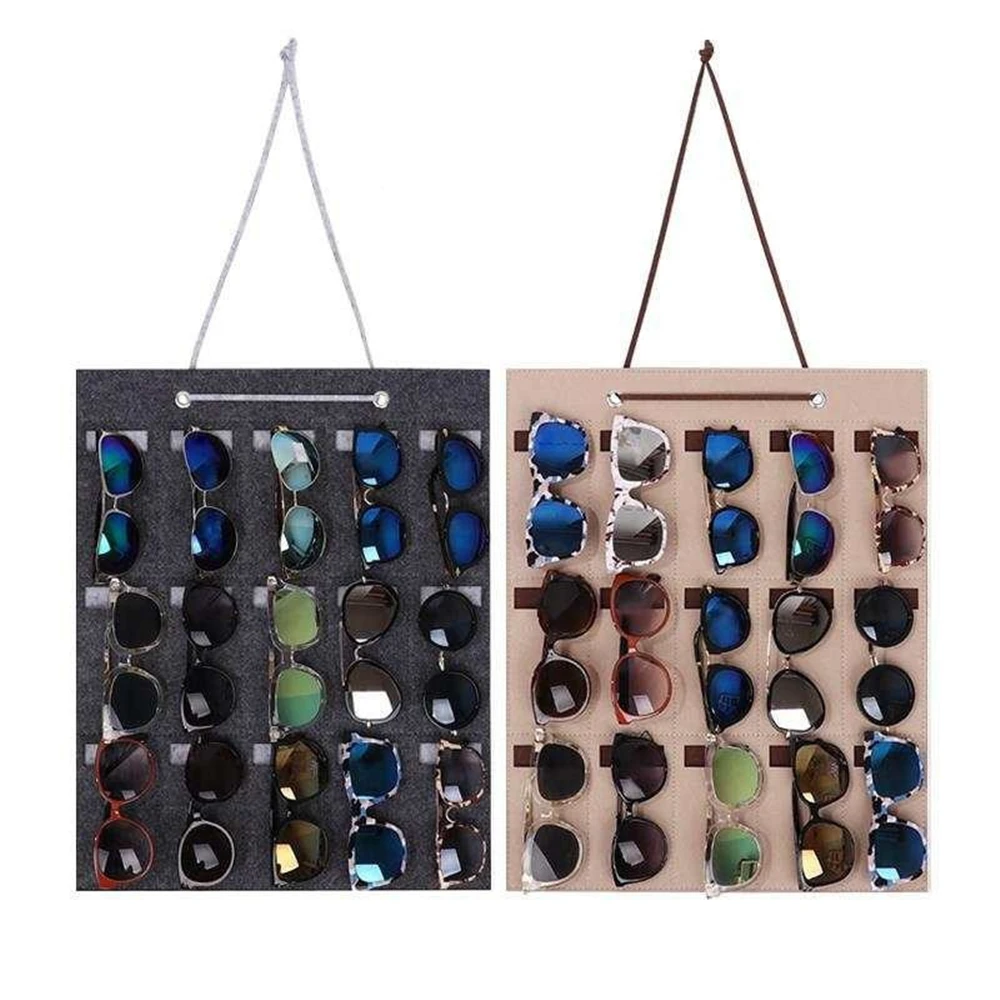 

New 15 Slots Felt Sunglasses Organizer Hanging Wall Glasses Holder Dust Proof Storage Display Pocket Wall Stand Organizer Holder
