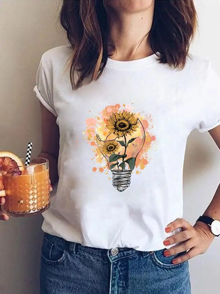 

Watercolor Flower 90s Trend Cute Clothes Women Clothing Female Print Fashion Short Sleeve Summer T Graphic Tee Casual T-shirts