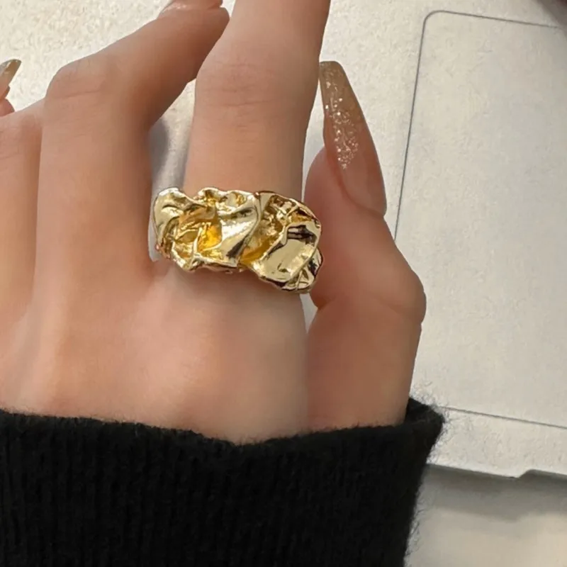 Silver Color French Style Irregular Shape Thick Ring for Women Hotsale Vintage Golden Chunky Rings Party Jewelry Gift