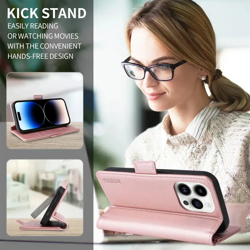 Leather Flip Wallet Phone Case with Holder Stand and Book Cover Design