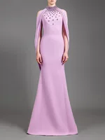HIGH STREET Newest 2026 Designer Vestido Women's Diamonds Beaded Backless Cape Sleeve Floor Length Maxi Long Dress