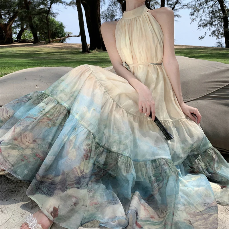 

Женское богемное праздничное платье без рукавов, Элегантное повседневное Свободное длинное пляжное платье, халат, новинка 2024