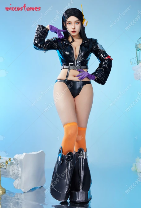 Damen Egghead Robin Cosplay Kostüm Kurze Jacke und Panty mit Handschuhen Socken 2