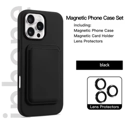 Magsafe Magnetic Wallet Card Slot Luxury Silicone Phone Case - Solid Color - iPhone 12 Pro Max (Black)