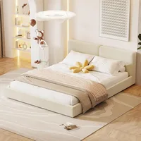Queen Bed Frame, Modern Upholstered Bed Frame with Velvet Fabric, Grounded Bed with Solid Frame/No Box Spring Needed (Beige) 1