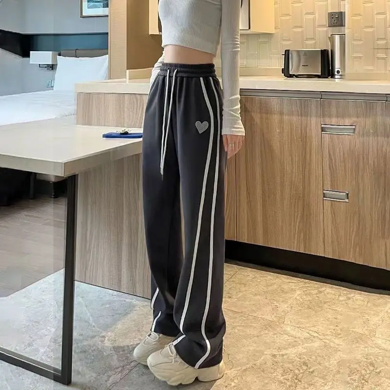 Wide Leg Pants Elastic Waist Patchwork Solid Color Pocket Fashion Loose Street Casual Preppy Style Autumn Thin Women's Clothing