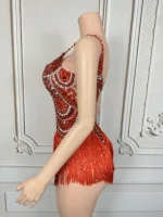 Sexy Sparkly Red Rhinestones Tassels Bodysuit Women Show Performance Dance Costume Nightclub Outfit Singer Dancer Stage Wear - Image 3