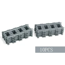 Straight and Curved Train Tracks with Accessories - DIY Building Set for Kids, 10-100 Piece Toy Bricks with Switch Rail Crossing (10pcs Straight)