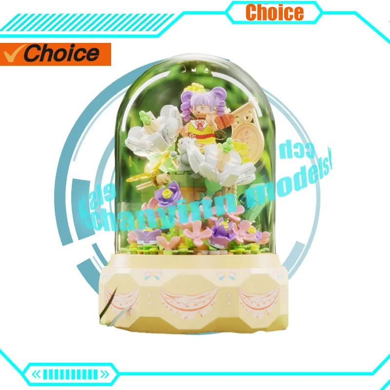 

Чудо-Луна, аниме, строительная музыкальная шкатулка, строительный блок, светодиодный цветочный эльф, строительные блоки, роза, букет игрушки из АБС-пластика для девушки, подарок