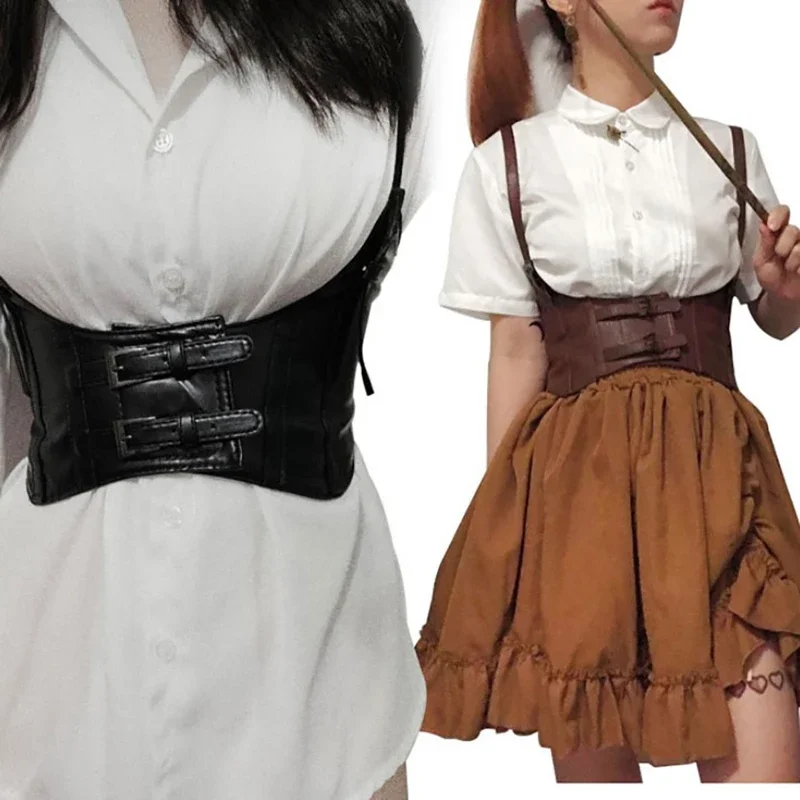 

2024 New Women Sexy Leather Elastic Wide Band Waist Belt Waspie Corset Cinch Underbust Buckle Belt Women