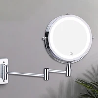 Wall Mounted Folding Arm Extend Bathroom Mirror With LED Light 10X Magnification Double Side Touch Dimming Makeup Mirrors 1