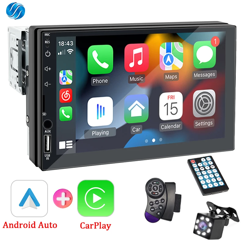 

1 Din Car Radio Multimedia Carplay Android Auto Player HD 7‘’Touch Screen FM AUX Input Bluetooth MirrorLink Universal Autoradio