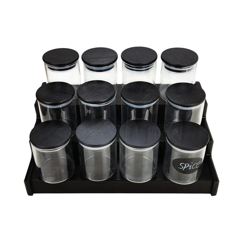 Round Glass Storage Jars, Black Bamboo Cover, Sealed Glass Bottle, Kitchen Seasoning Tank, 175ml, 12 Units 5