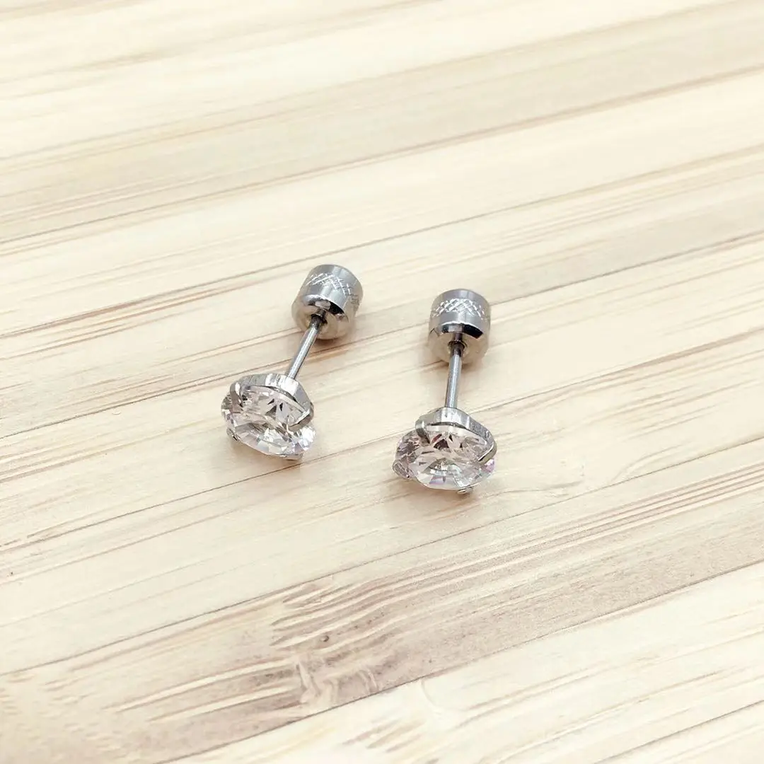stud earrings 1 Pair 3-6mm Stud Earrings Set Hypoallergenic Double Round Cubic Zirconia Stainless Steel CZ for Girls Women