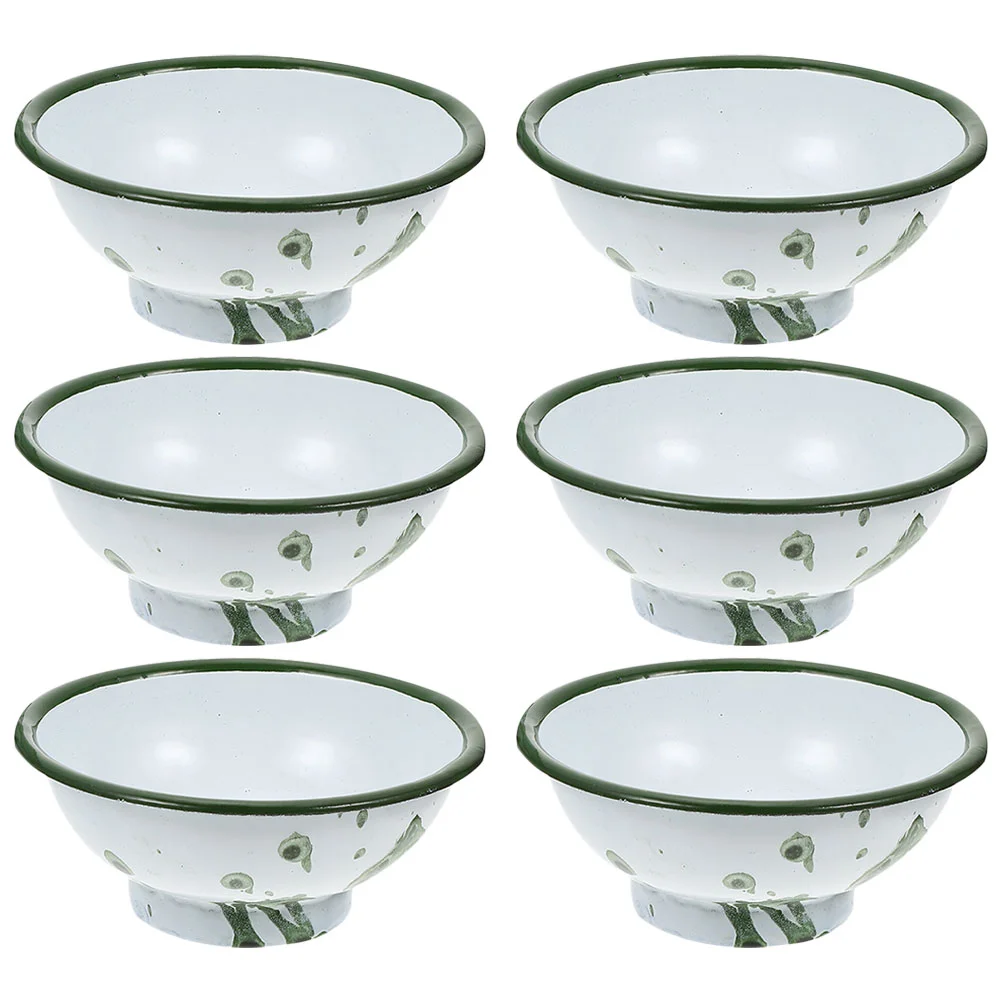 

6 Pcs Food Tray Vintage Enamel Bowl Kitchen Soup Holder Rice Serving Bowls Metal Mixing