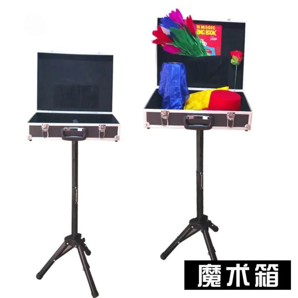 Magician Carrying Case Magic Table Tricks Gimmick Magician Suitcase with Aluminum Tripod - Black