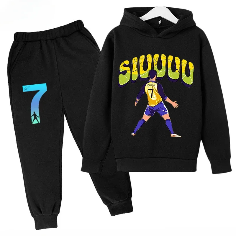 thumbnail image 1 of Conjunto de sudadera y pantalones deportivos para niños, conjunto de 2 piezas para niños y niñas, ropa para niños con estampado de avatar de Ronaldo, 1 of 5
