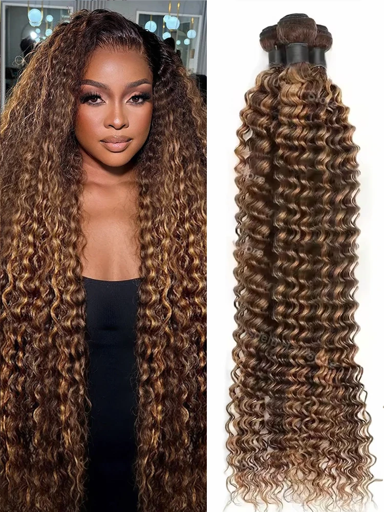 Human Hair Bundles Water Wave Human Hair Bundles Highlight Ombre Honey Blonde Curly 3 4 Bundles 10A 12A 14A Virgin Double Weft Water Curly