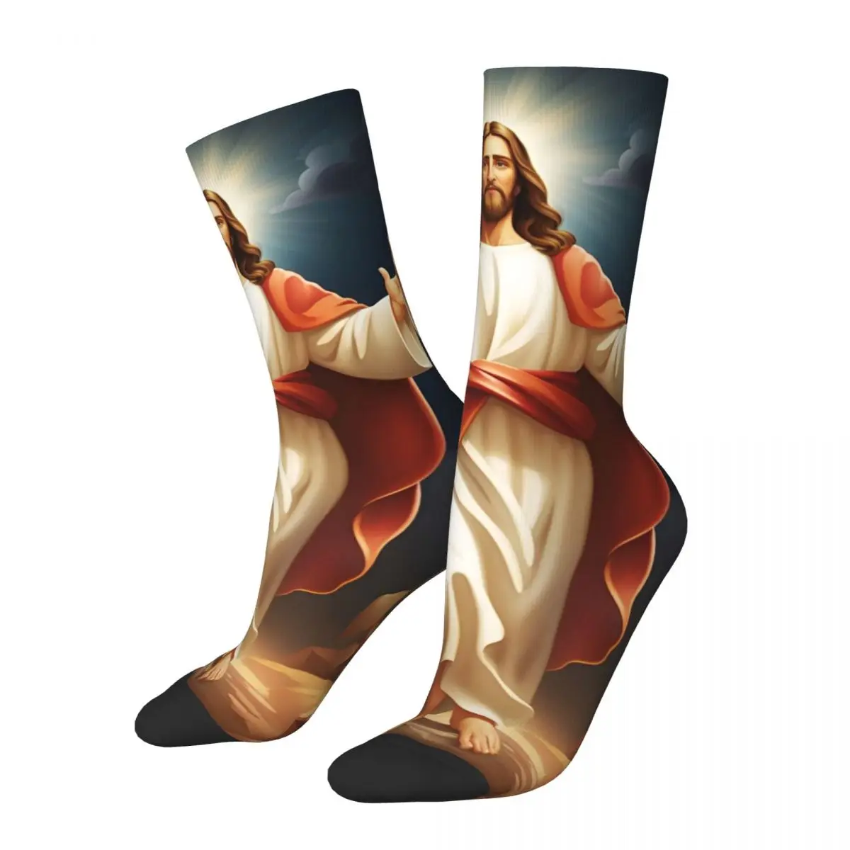 

Jesus Christ Catholic Saint Merch Men Women Socks Flexible Religious Christian Graphic Middle Tube Stockings Comfortable