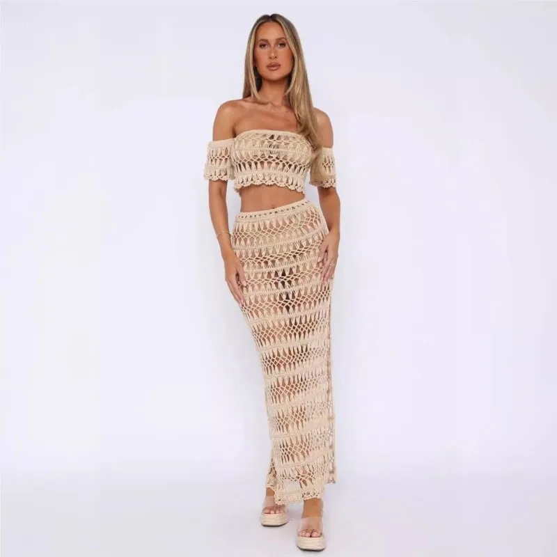 

Женское пляжное платье, пляжная одежда, парео для женщин, новый сексуальный комплект бикини с вырезами, комплект из двух предметов, однотонная накидка из полиэстера для плавания