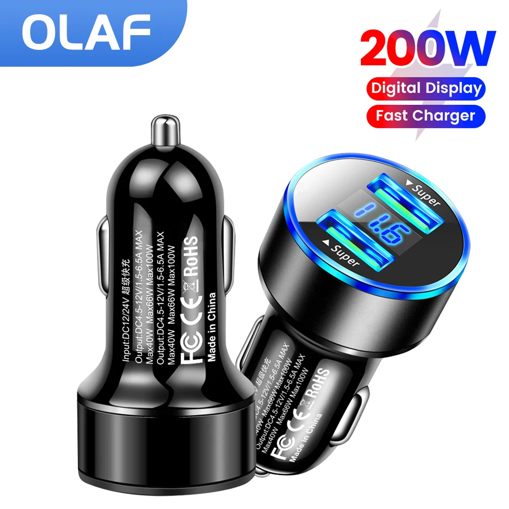 200W Dual Ports USB Car Charger Fast Charging Cigarette Socket Lighter USB Phone Charger Adapter For iPhone Samsung Xiaomi Phone Charger Adapter Phone Charger Car Charger Car Phone Charger