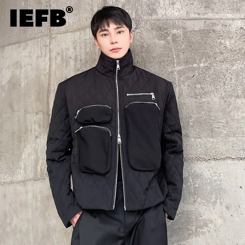 

IEFB Niche Design Men's Jacket Three-dimensional Pocket Male Cotton Short Coat 2023 Winter New Fashion Men Clothing 9C3592