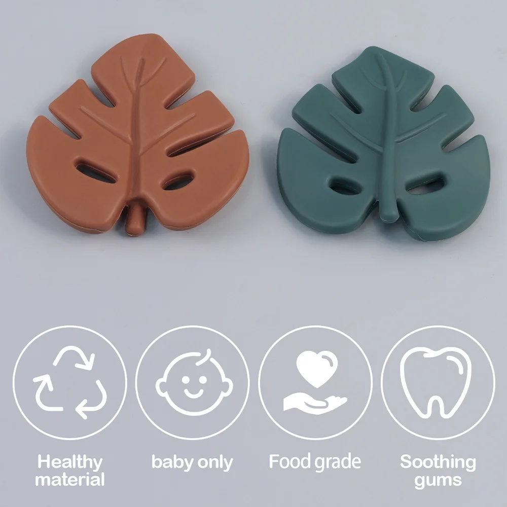 TYRY.HU 1PC Silicone Teether Baby Cartoon Leaf Shape Food Grade Silicone Teething Rattle for Newborn Care Chewing Molar Toy 4