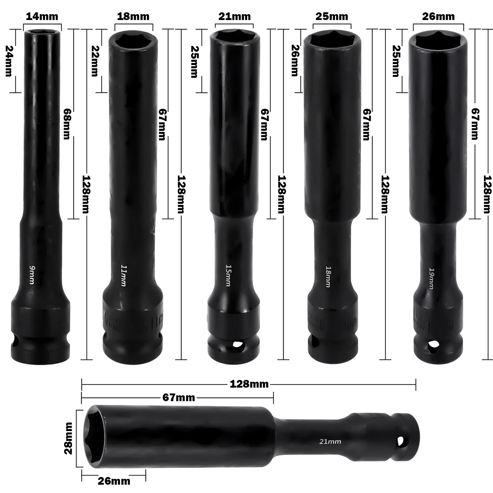 

Головка ударная Шестигранная 7-24 мм, 1/2 дюйма