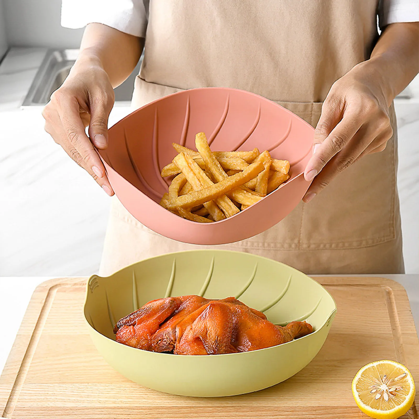 

Fryer Silicone Liner Heat Resistant Silicone Fryer Liner Basket Reusable Round Fryers Silicone Pot For Home Kitchen Milky White