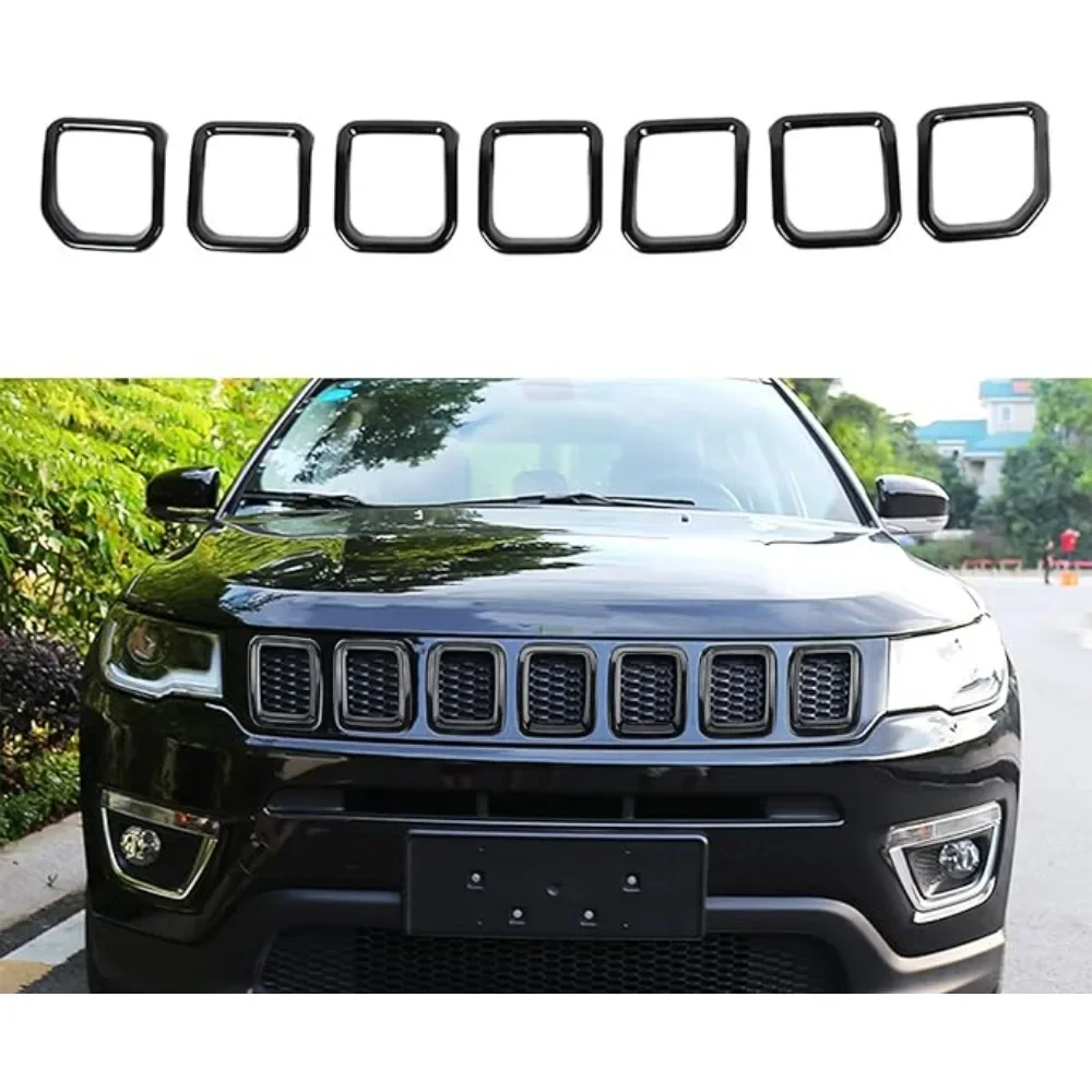 

7 шт., передние вставки для решетки радиатора автомобиля Jeep Compass 2021 2022 (черные)