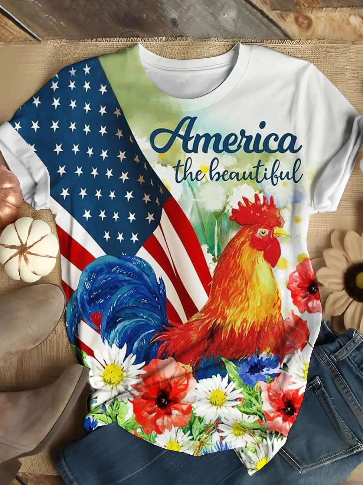 

America The Beautiful Printed Crew Neck Women's T-Shirt