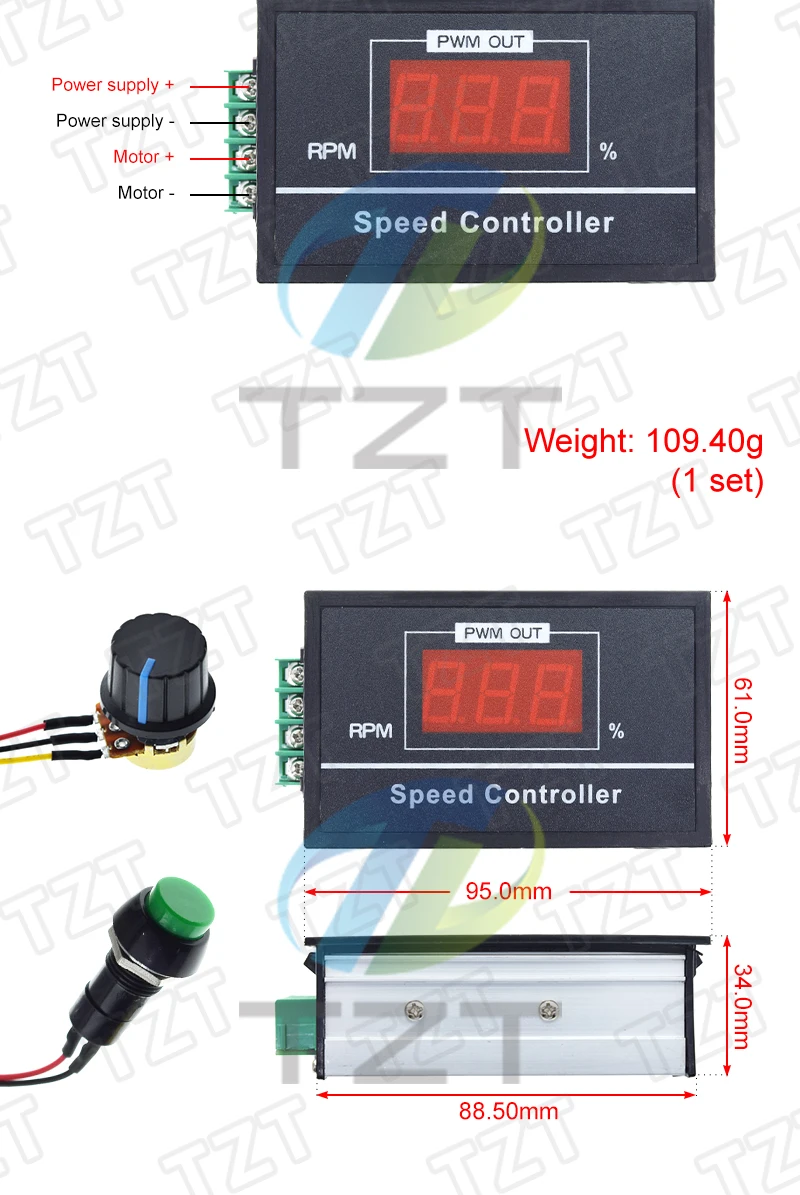 DC 6-60V 30A Digitale LED-Anzeige 0-100% DC 12V 24V 48V Motordrehzahlregler-Modul PWM mit B100K Drehpotentiometer-Schalter – Detail 2