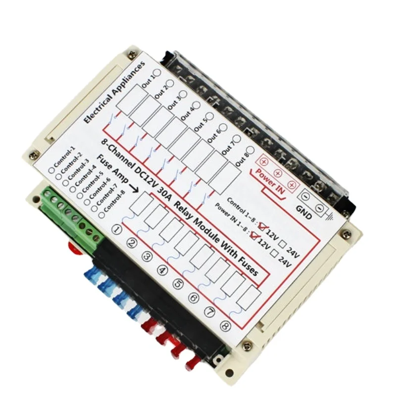 8-Channel DC 12V 24V 30A Relay Module Fuses Patent Caravan Camper Automotorhome RV Part